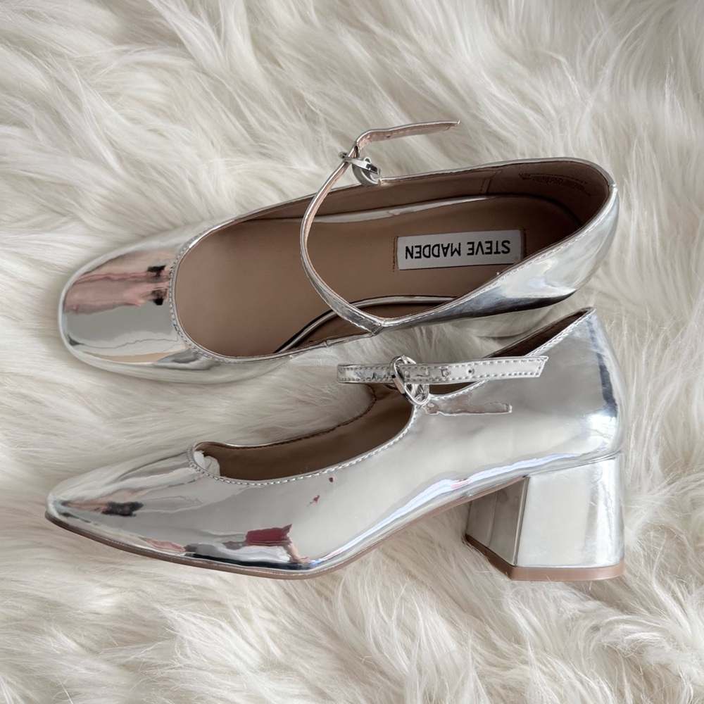 Steve Madden Shiny Silver Mary Jane Flats